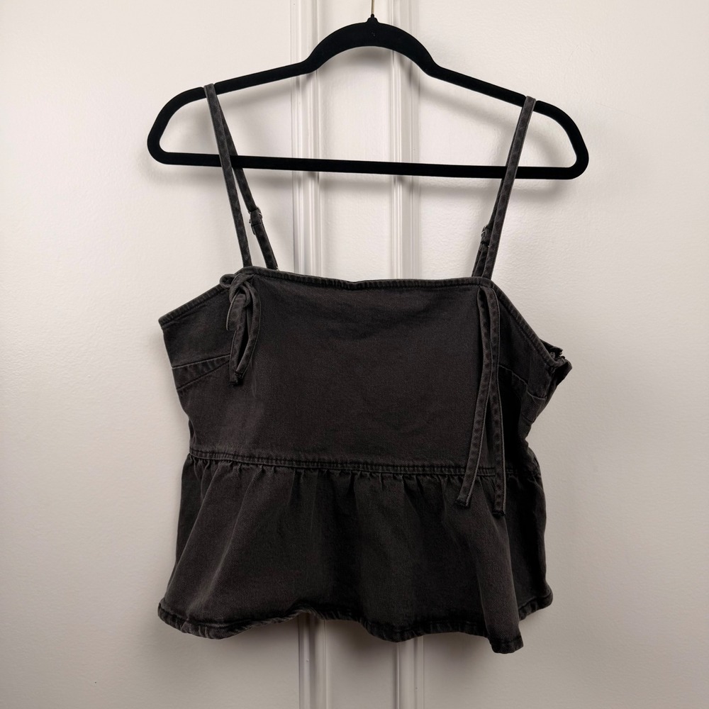 Wild Fable Black Gray Wash Denim Peplum Cami Top Women‎ Medium NWT 25WFTP045